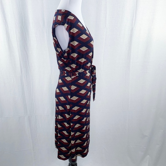 Gilli burgundy & navy blue faux wrap tie waist dress - Picture 8 of 12